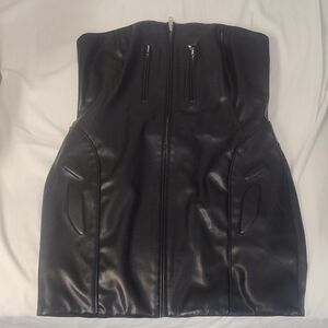 Chic Black Strapless Leather Dress